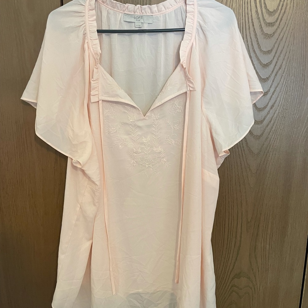 Embroidered soft pink Loft blouse size 24